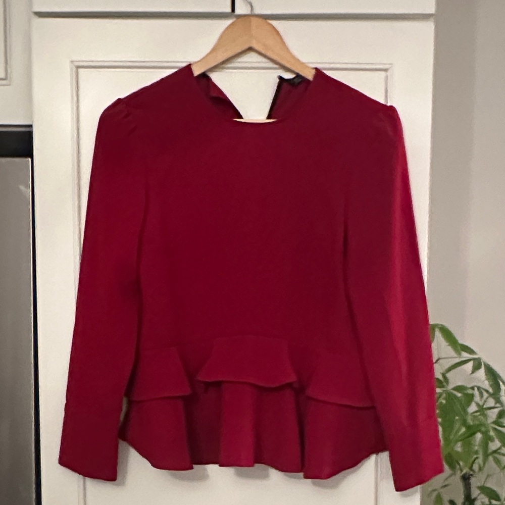Zara Deep Red Peplum Blouse